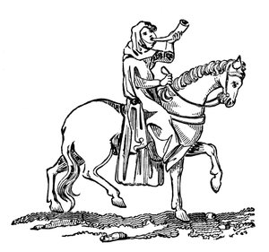 Dame soufflant dans un cor de chasse, XIVe siècle, 1833