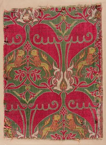 Lampas avec lions rampants, palmettes et écussons, 1400s - Unbekannt