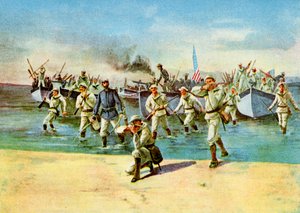 Débarquement de munitions pour les insurgés, sous le feu, Guerre hispano-américaine, Cuba, 1898