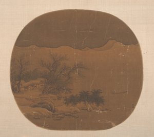 Paysage avec village de pêcheurs et bateau sur le lac - Unbekannt