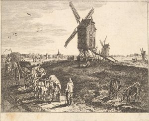 Paysage avec Moulins à Vent et Chariot