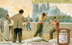 Pose de dalles de pavage dans une rue de Paris, vers 1900 - Unbekannt