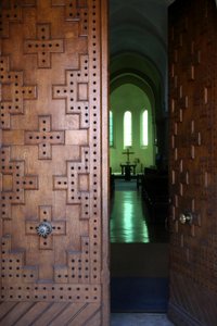 Le Plantay, Ain, France - Abbaye Notre-Dame des Dombes. Porte principale de l
