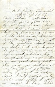 Lettre signée David T. Massey, Fort Curtis, Helena, Ark., à son père (Nathan Massey), 21 avril 1863 - Unbekannt