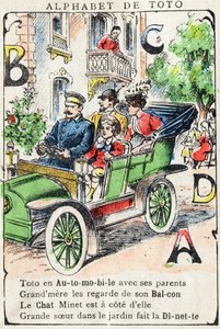 Lettres A B C D : voiture, balcon, chat, dinette. Gravure dans "Alphabet de Toto", fin du 19e siècle. Imagerie de Pont-à-Mousson. Louis Vagne, imprimeur-éditeur. 12 pages. Album publicitaire contenant un abécédaire illustré et une méthode de lecture simpli - Unbekannt