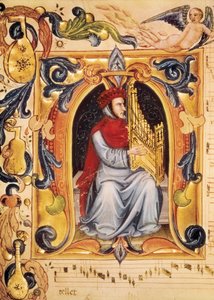Lettrine avec un homme et un orgue commençant une partition du Codex Squarcialupi (par Antonio Squarcialupi) - Unbekannt