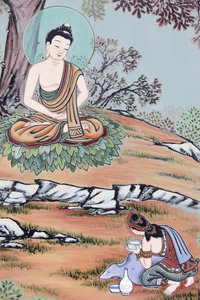 Vie du BouddhaUne jeune femme offrit au futur Bouddha un bol de riz et de laitIl l