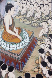 Vie du Bouddha Le Bouddha a gagné de nombreux adeptes. À une occasion, 1250 moines se sont rassemblés spontanément pour entendre son enseignement (ce jour est commémoré comme une fête dans les pays bouddhistes) - Unbekannt