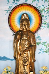 Pagode bouddhiste Linh Ung. Quan Am bodhisattva de la compassion ou déesse de la Miséricorde. Geste de protection (Abhay). Danang, Vietnam
