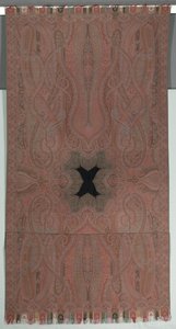 Long châle avec grands botehs symétriques et petit centre noir, 1855-1862 - Unbekannt