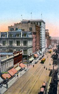 Vue vers le nord le long de Third Street, Portland, Oregon, USA, vers 1900