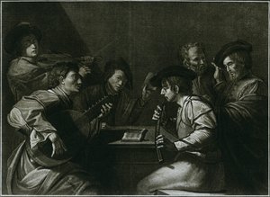 Luth, violon et zink courbé noir, gravure italienne de l