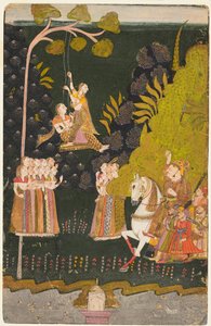 Maharaja Abhai Singh, équestre, regardant des filles se balancer au festival de Teej - Unbekannt