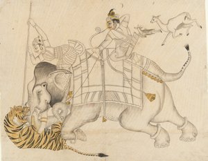 Maharao Shatru Sal II chassant un tigre, vers 1866-89 - Unbekannt