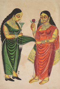 Servante apportant un hookah à une dame recto, Krishna pesé contre des objets précieux verso, 180 - Unbekannt