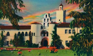Entrée principale. Bâtiment administratif, State College. San Diego, Californie, vers 1941