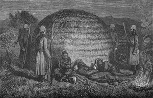 Le major Marter et ses hommes gardant Cetewayo dans le kraal natif, vers 1880 - Unbekannt