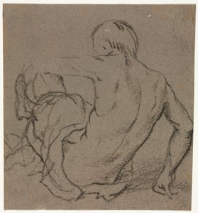Homme assis par terre, vu de dos, recto, 1500s