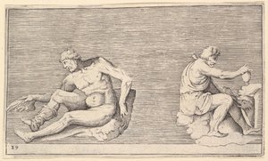 Homme avec aile, homme avec vase et chien - Unbekannt