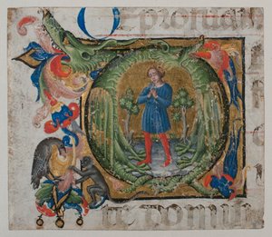 Enluminure de manuscrit avec initiale Q, d