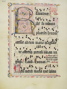Feuille de manuscrit avec initiale R, d