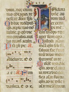 Feuille de manuscrit avec le roi David dans une initiale I, d