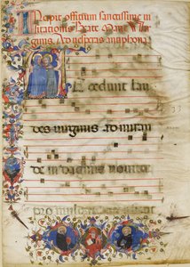 Feuille de Manuscrit avec la Visitation dans une Initiale A et le Cardinal Adam Easton..., vers 1400 - Unbekannt