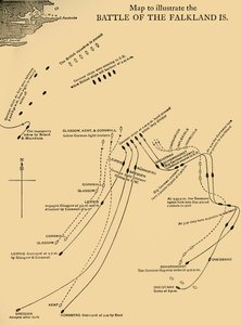 Carte illustrant la bataille des îles Falkland le 8 décembre 1914, vers 1920 - Unbekannt