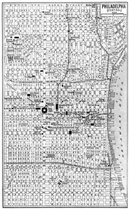 Carte du centre de Philadelphie, Pennsylvanie, USA, vers les années 1930