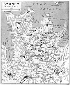 Carte du centre de Sydney, Nouvelle-Galles du Sud, Australie, vers 1924 - Unbekannt