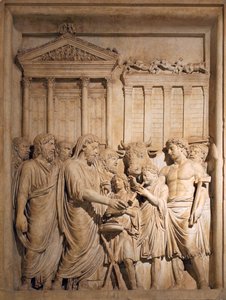 Marc Aurèle et les membres de la famille impériale offrent un sacrifice en gratitude pour le succès contre les tribus germaniques, vers 176-182 - Unbekannt