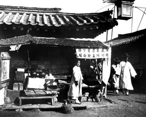 Étal de marché, Corée, 1900