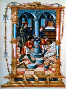 Maçons construisant un pilier dans une église, vers 1525 - Unbekannt
