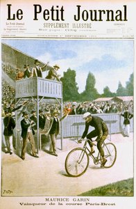 Maurice Garin remportant la course cycliste Paris-Brest, 1901