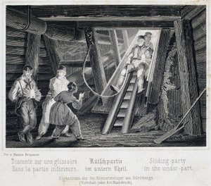 Mine de sel : Visiteur glissant sur un toboggan menant dans les souterrains, à Durrnburg, Autriche