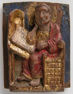 Relief miniature de Saint Marc à sa table d