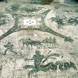 Mosaïque, Chariots tirés par des mules avec des voyageurs, Cisarii. Ier siècle - Unbekannt