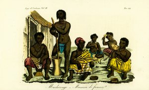 Hommes Muchicongo et nombreuses épouses devant une hutte, Angola - Unbekannt