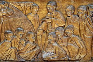 Sanctuaire des martyrs catholiques de Namugongo, Kampala. Relief de la porte de l