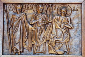 Sanctuaire des martyrs catholiques de Namugongo, Kampala. Relief de porte d