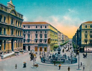 Napoli - Piazza Borsa avec Fontaine Medina, Fontaine de Neptune, c1900 - Unbekannt
