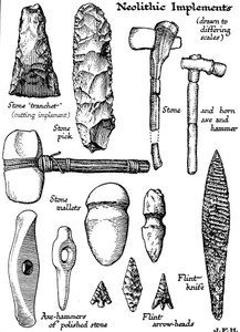 Outils néolithiques en pierre, silex et corne, vers 1890 - Unbekannt
