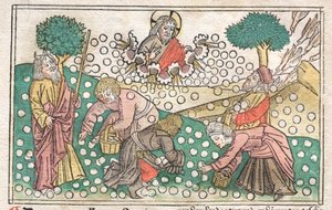 Bible de Nuremberg : La manne tombant du ciel, 1400s