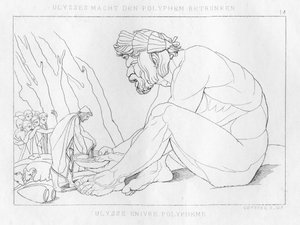 Ulysse buvant avec Polyphème, le cyclope