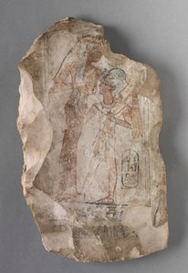Ostracon : Ramsès II allaité par une déesse, vers 1279-1213 av. J.-C.