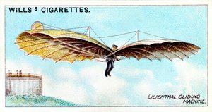 Otto Lilienthal, pionnier allemand du vol à voile et inventeur aéronautique, volant sur un de ses planeurs