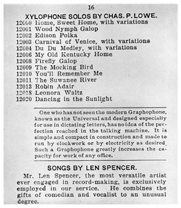 Page du premier catalogue colombien de gramophones, vers 1898 - Unbekannt