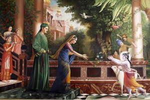 Peinture au Bhaktivedanta Manor représentant le jeune Krishna courant vers Mère Yasoda et Nanda Maharaj (ses parents adoptifs) Watford Grande-Bretagne - Unbekannt