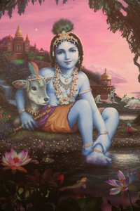 Peinture représentant le dieu hindou Krishna enfant, Inde