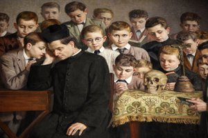 Peinture représentant la vie de Don Bosco dans le Santuario di Maria Ausiliatrice, Valdocco, Turin, Italie